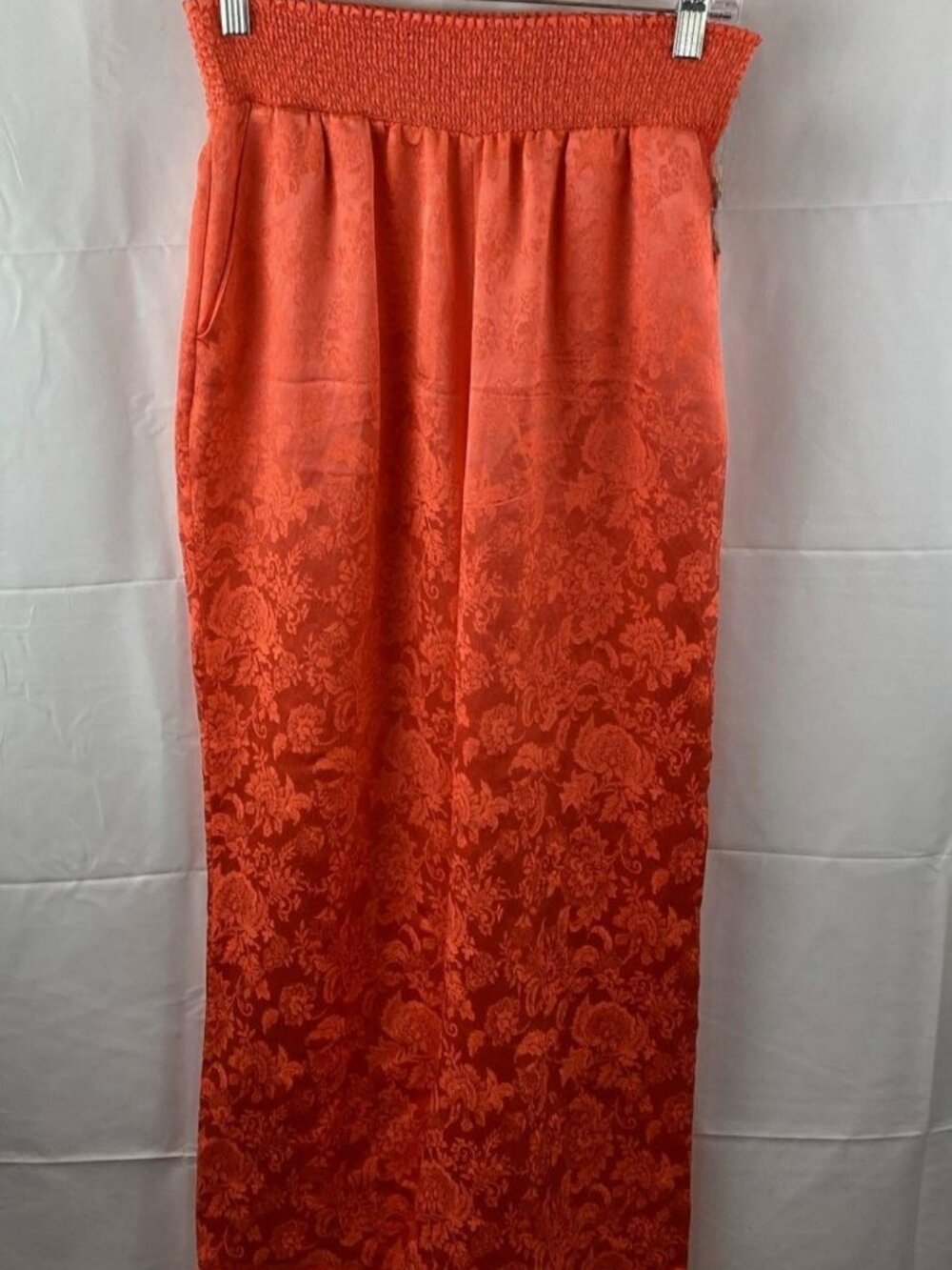 Alice + Olivia Orange Tonal Floral Wide Leg Smocked Waist Pants Womens M